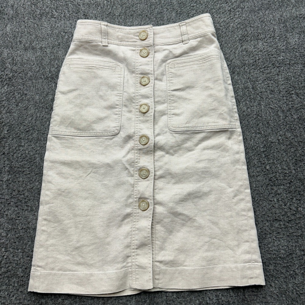 J. Crew Factory Button-Front Midi Skirt in Light Beige